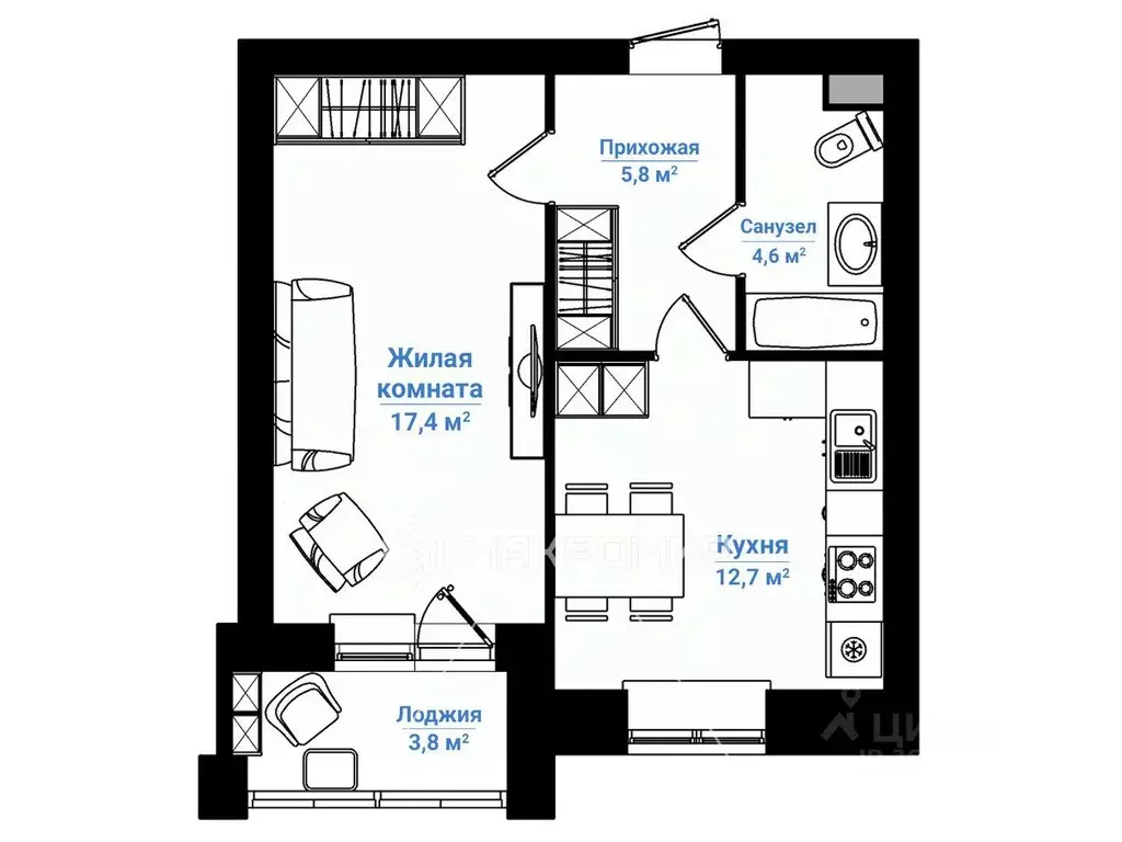 1-к кв. Кировская область, Киров Профсоюзная ул., 54 (40.5 м) - Фото 2