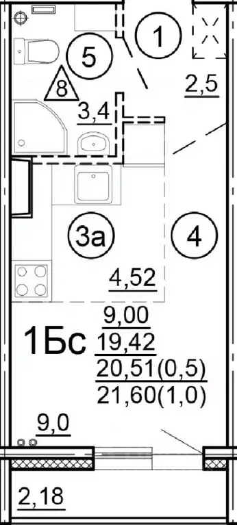 Студия Тверская область, Тверь Новочеркасская ул., 48 (21.6 м) - Фото 0