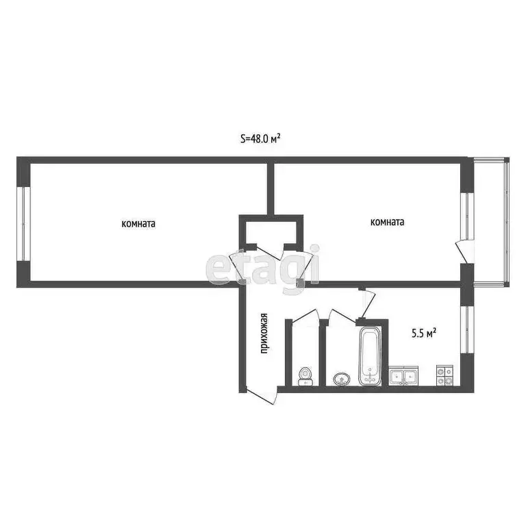 2-комнатная квартира: Омск, 3-я Молодёжная улица, 52 (48.3 м) - Фото 0