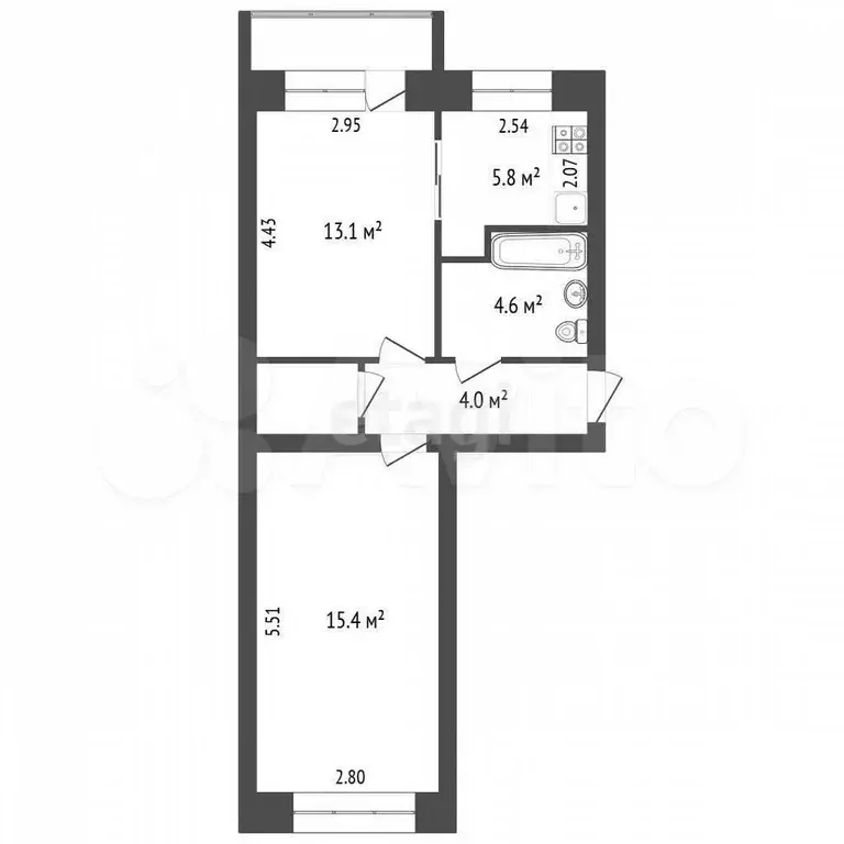 2-к. квартира, 44,7 м, 5/5 эт. - Фото 0