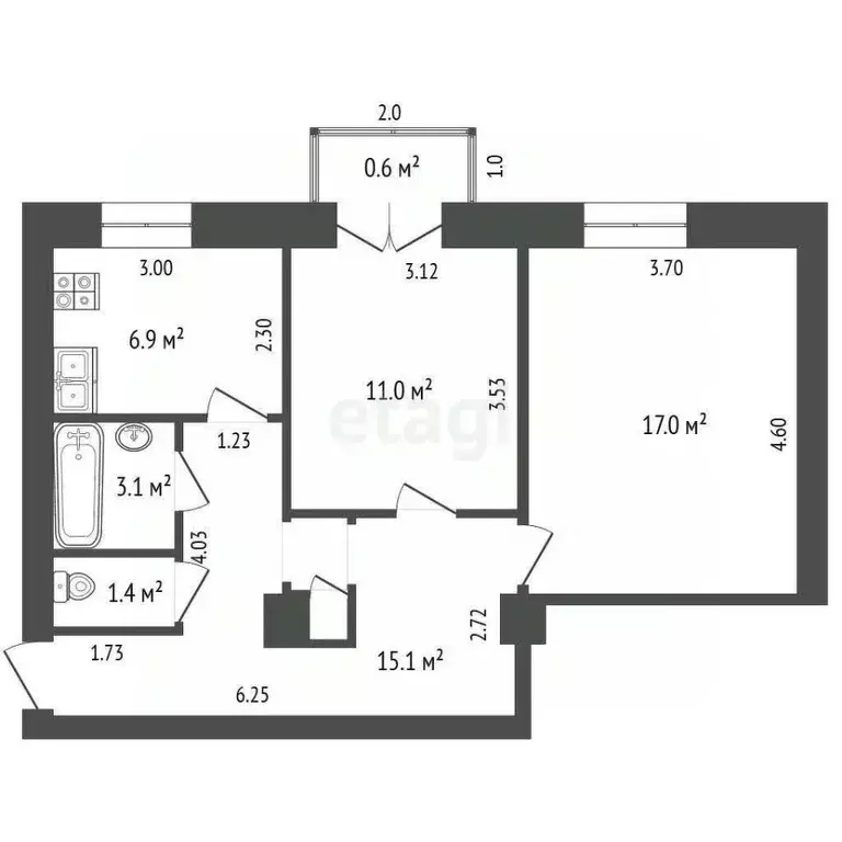 2-к кв. Башкортостан, Стерлитамак ул. Мира, 44 (54.7 м) - Фото 2