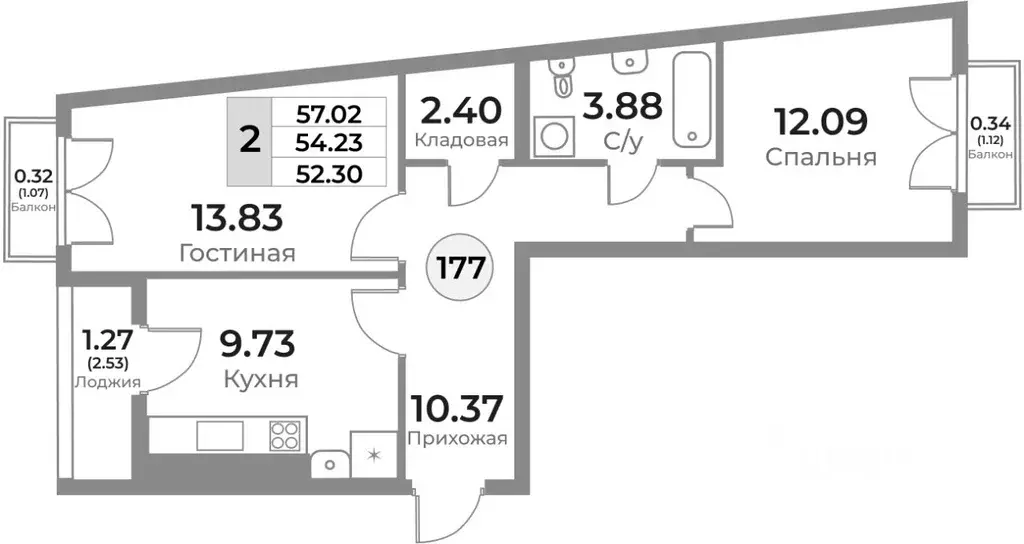 2-к кв. Калининградская область, Калининград Пригородная ул. (54.23 м) - Фото 0