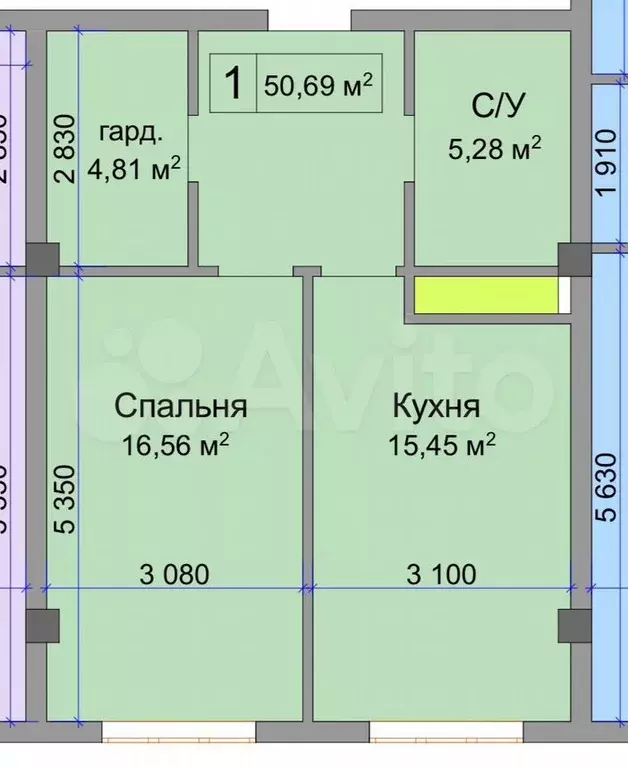 1-к. квартира, 50,7 м, 7/14 эт. - Фото 0