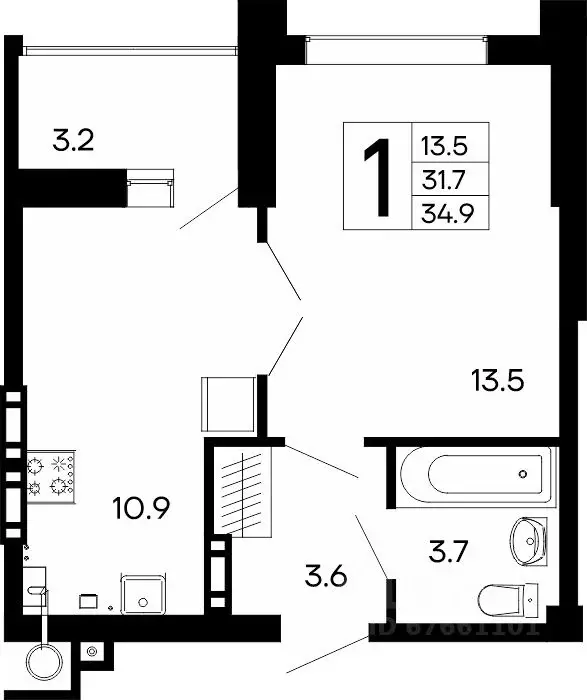 1-к кв. Крым, Феодосия Утесов жилой комплекс (34.5 м) - Фото 1
