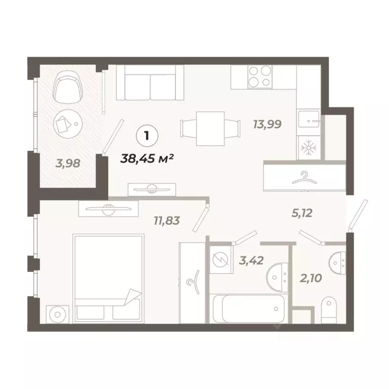 1-к кв. Санкт-Петербург ул. Коли Томчака, 21Д (38.45 м) - Фото 1