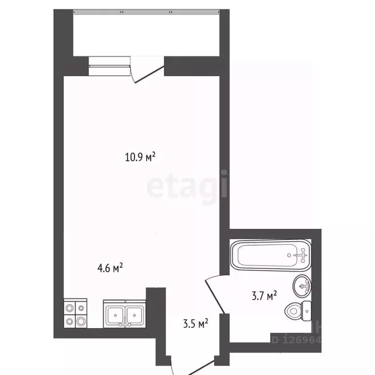 Студия Москва № 160 кв-л, 1Вк1 (24.1 м) - Фото 2