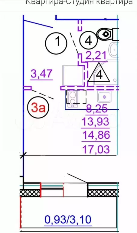 Квартира-студия, 17 м, 2/4 эт. - Фото 0