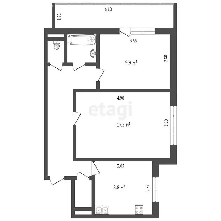 2-комнатная квартира: Омск, улица Дианова, 19 (47 м) - Фото 0