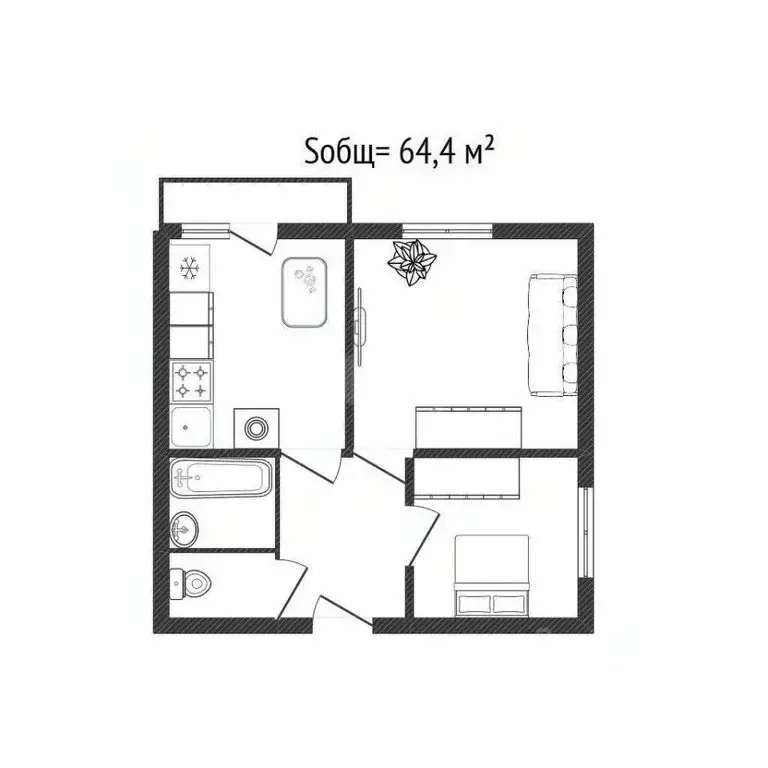 2-к кв. Брянская область, Брянск ул. Дуки, 75 (64.4 м) - Фото 1