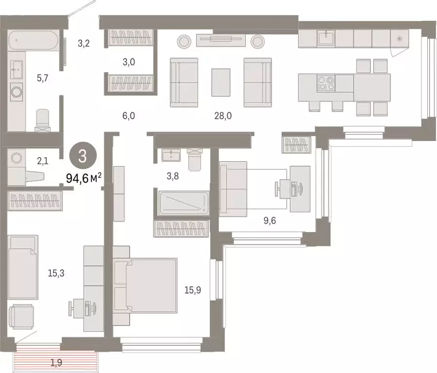 3-комнатная квартира: Тюмень, улица Павла Фитина, 7 (94.6 м) - Фото 2