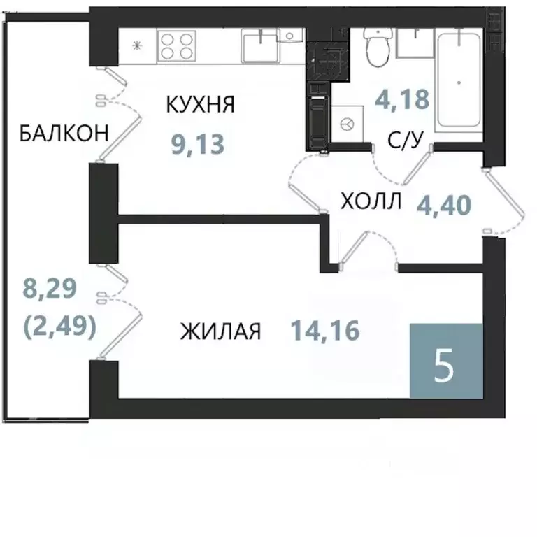 1-к кв. Калининградская область, Светлогорск  (34.36 м) - Фото 0