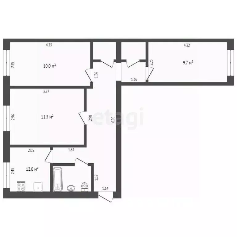 3-к кв. Тюменская область, Тюмень Профсоюзная ул., 5 (54.6 м) - Фото 2