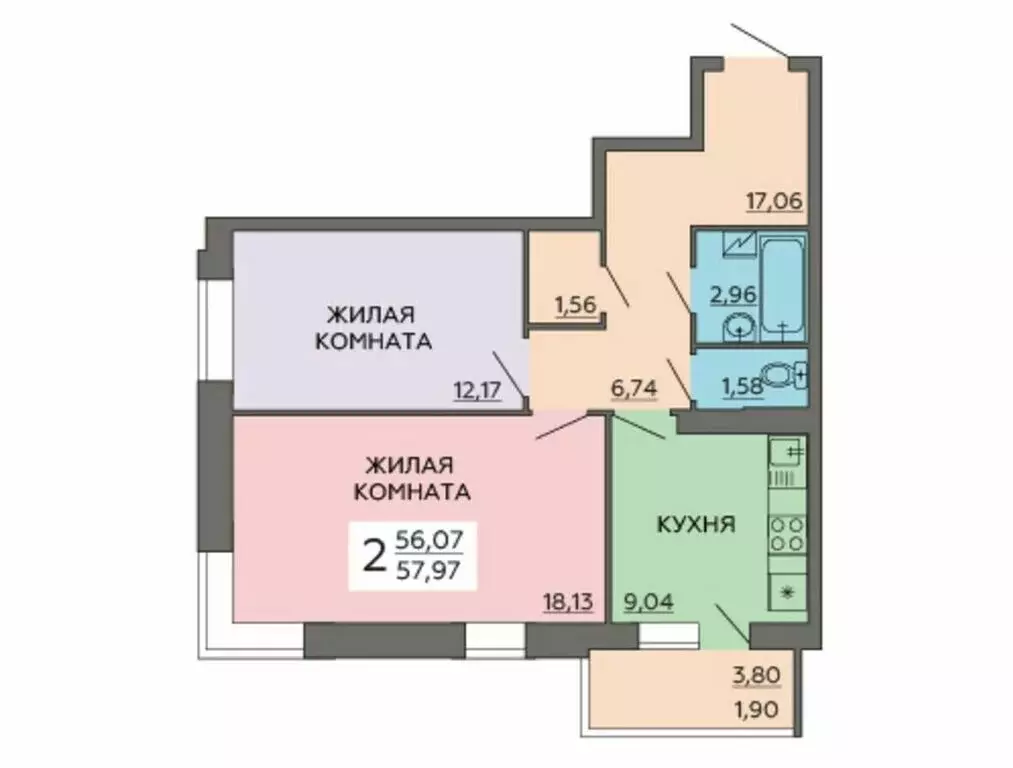 2-комнатная квартира: Воронеж, улица Ворошилова, 63/2 (57.97 м) - Фото 0