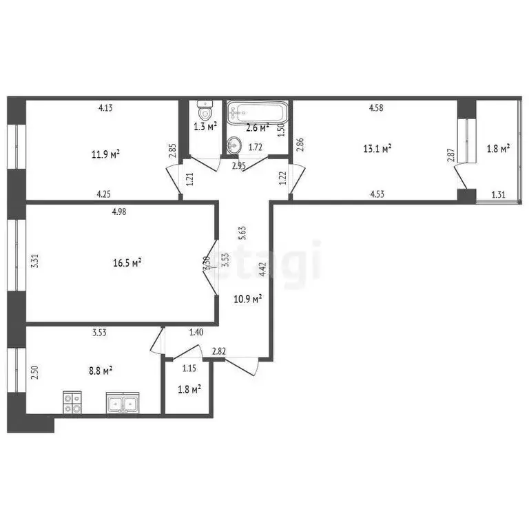 3-комнатная квартира: Стерлитамак, улица Артёма, 142 (66.9 м) - Фото 1