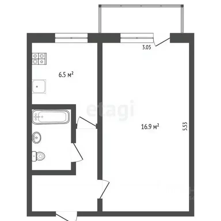 1-к кв. Тюменская область, Тюмень Северная ул., 2 (30.6 м) - Фото 2