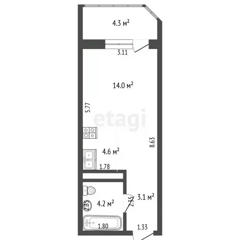 Студия Ростовская область, Ростов-на-Дону Белокалитвинская ул., 2/1с1 ... - Фото 2