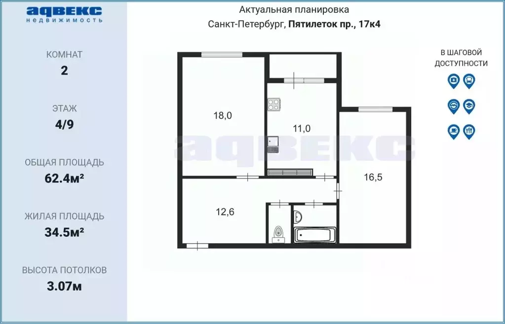 2-к кв. Санкт-Петербург просп. Пятилеток, 17к4 (64.5 м) - Фото 1