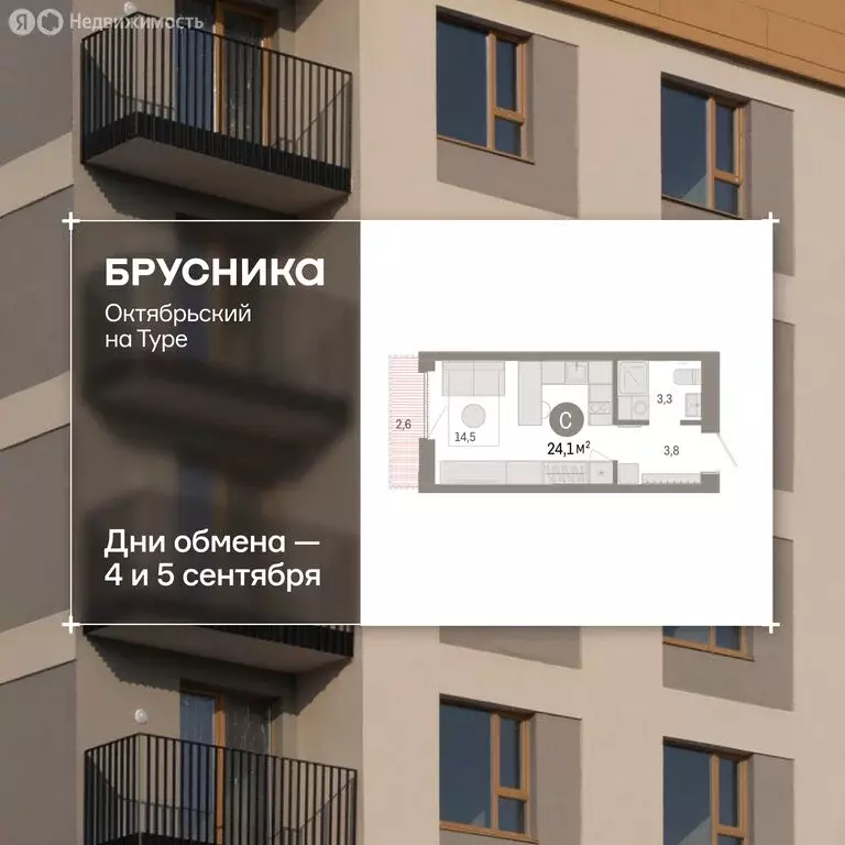 1-комнатная квартира: Тюмень, Краснооктябрьская улица, 4к2 (23.7 м) - Фото 1
