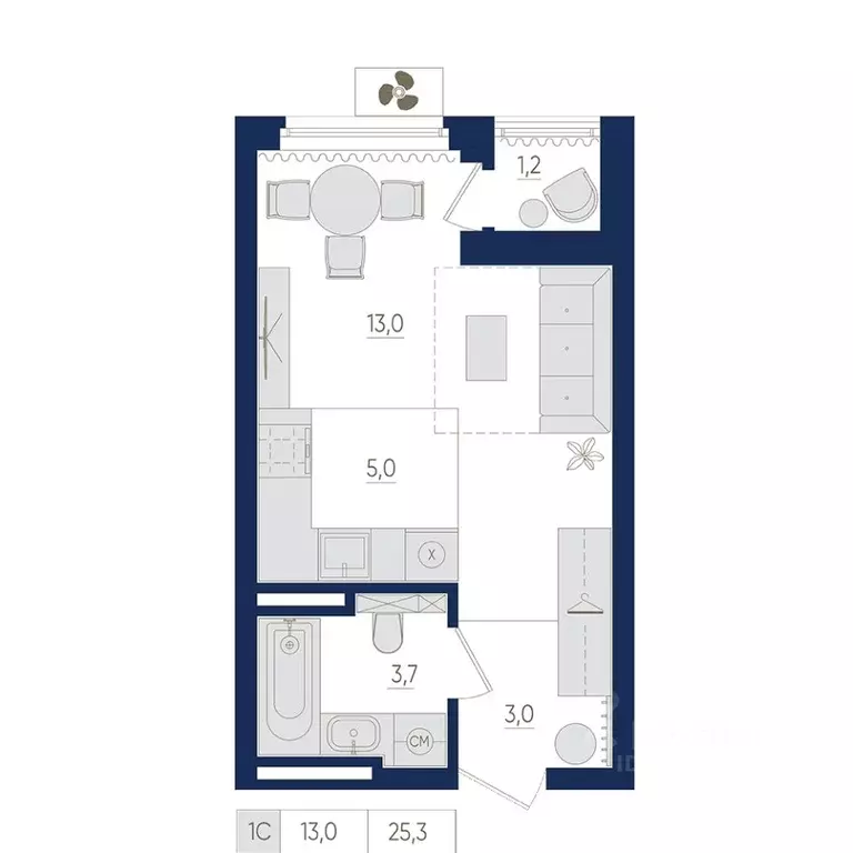 1-к кв. Башкортостан, Уфа ул. Евгения Столярова, 13 (25.3 м) - Фото 1