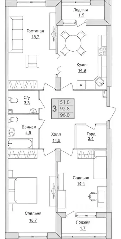 3-к кв. Московская область, Люберцы ул. Урицкого, 16к2 (97.2 м) - Фото 2