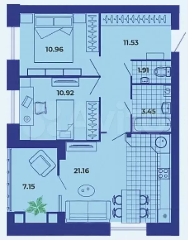 2-к. квартира, 71,5 м, 2/9 эт. - Фото 1