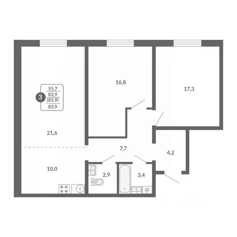 3-к кв. Кировская область, Киров ул. Потребкооперации, 34 (83.9 м) - Фото 1
