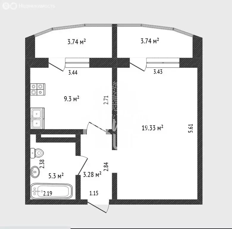 1-комнатная квартира: Тюмень, улица Монтажников, 38 (37.3 м) - Фото 0