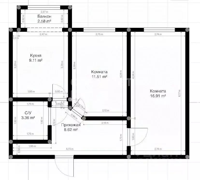 2-к кв. Кабардино-Балкария, Нальчик ул. Головко, 99 (50.0 м) - Фото 1