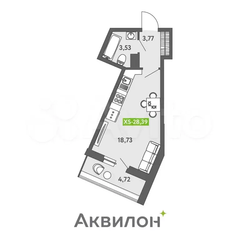 Квартира-студия, 28,5 м, 12/13 эт. - Фото 1