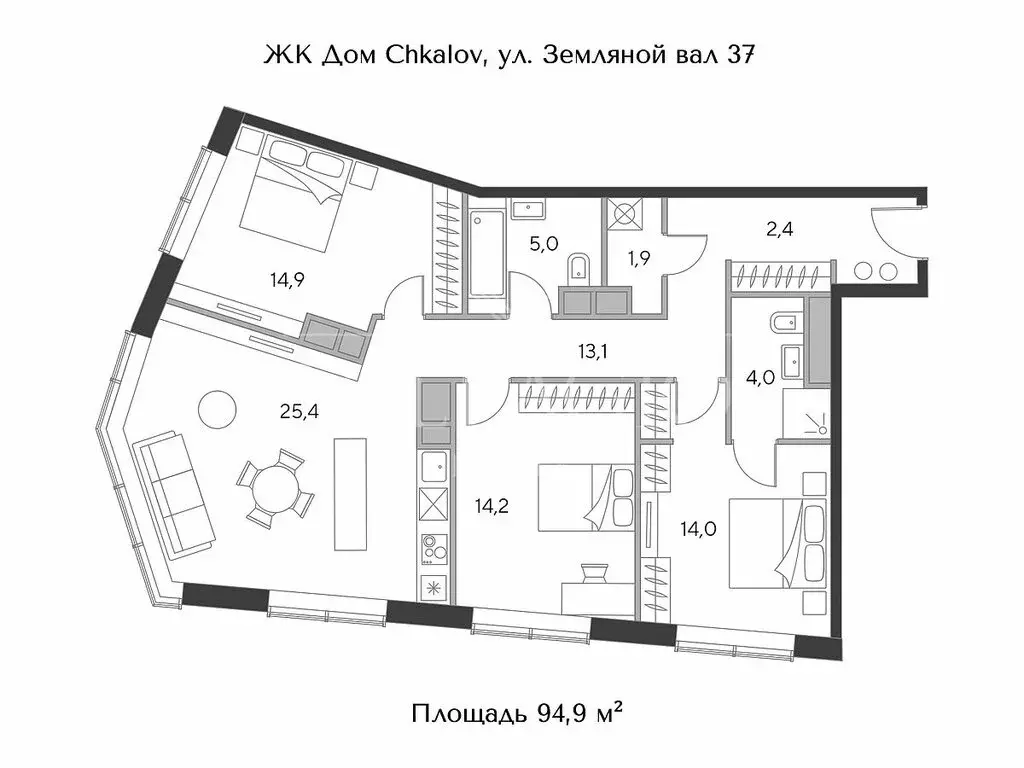 3-комнатная квартира: Москва, площадь Курского Вокзала, 1 (94.9 м) - Фото 0