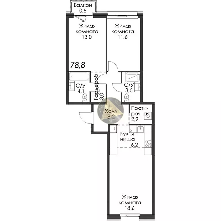 2-комнатная квартира: Санкт-Петербург, Галерный проезд, 1к2 (78.8 м) - Фото 1