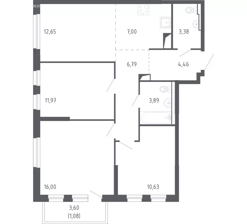 3-комнатная квартира: Тюмень, улица Юрия Рогачева, 9к2 (76.9 м) - Фото 1