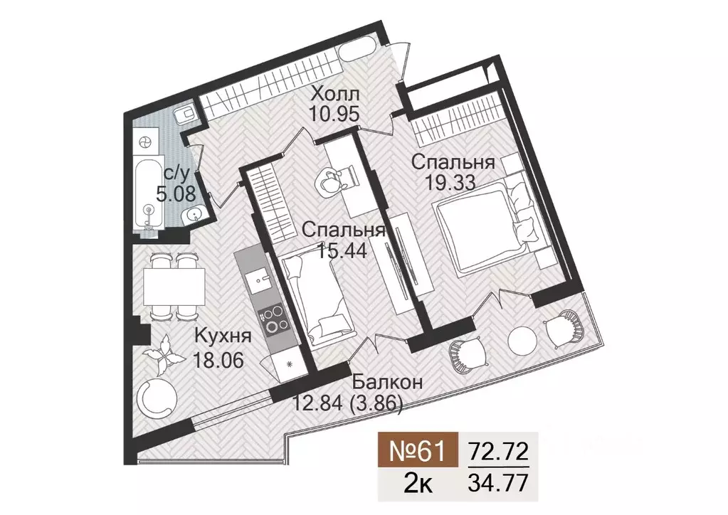 2-к кв. Калининградская область, Гурьевск  (72.72 м) - Фото 1