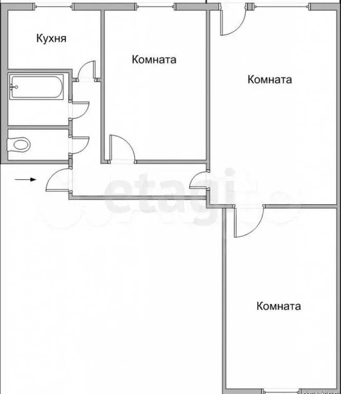 3-к. квартира, 59,6 м, 1/2 эт. - Фото 0