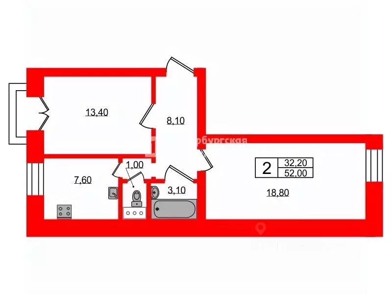 2-к кв. Санкт-Петербург просп. Стачек, 67К8 (52.0 м) - Фото 1