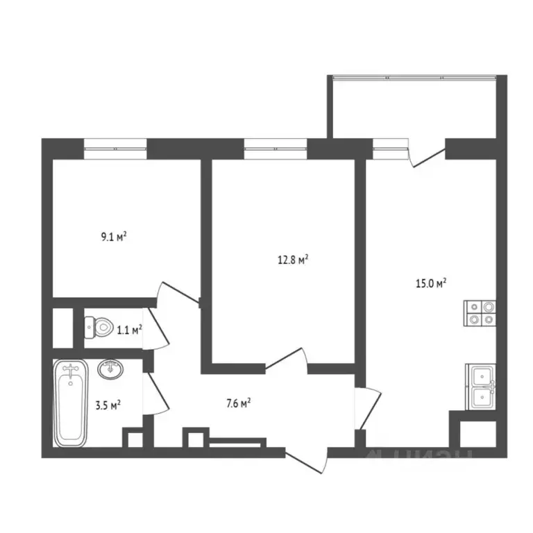 2-к кв. Тюменская область, Тюмень ул. Парада Победы, 9 (59.0 м) - Фото 2