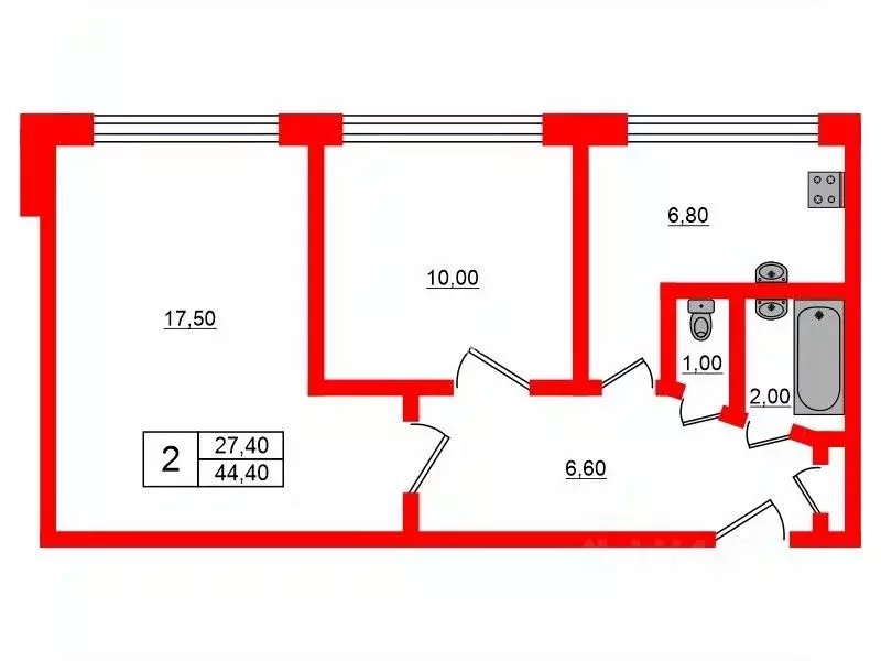 2-к кв. Санкт-Петербург ул. Дыбенко, 11К1 (44.4 м) - Фото 1