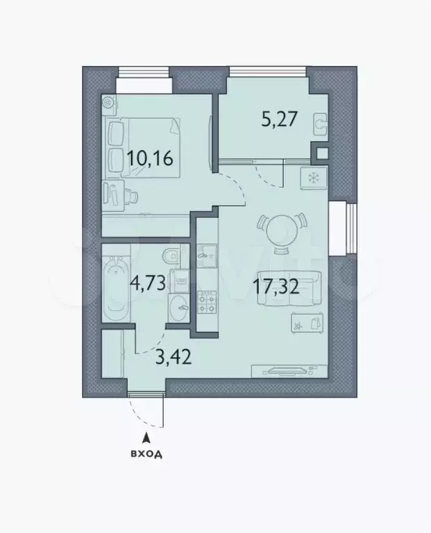 1-к. квартира, 40,9 м, 1/8 эт. - Фото 1