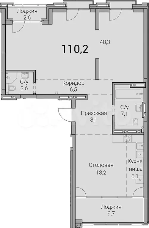 3-к. квартира, 110,2 м, 21/25 эт. - Фото 0