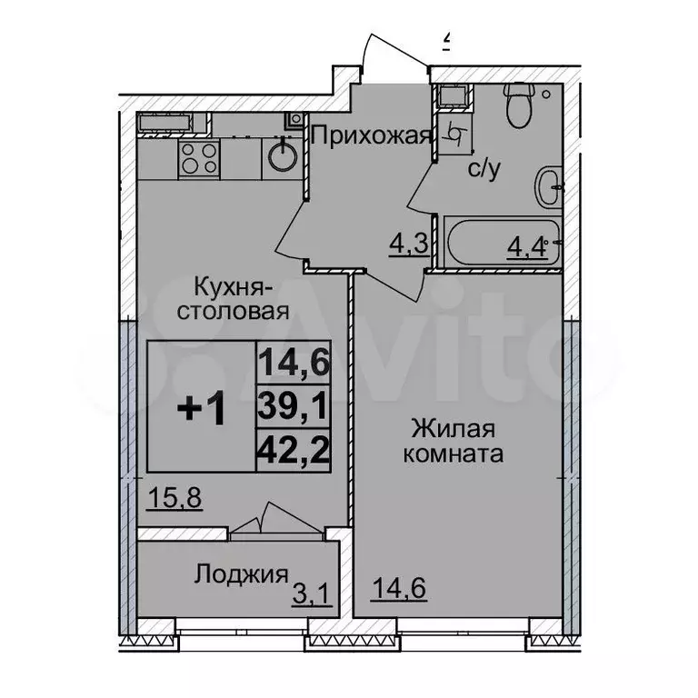 1-к. квартира, 42 м, 13/24 эт. - Фото 0