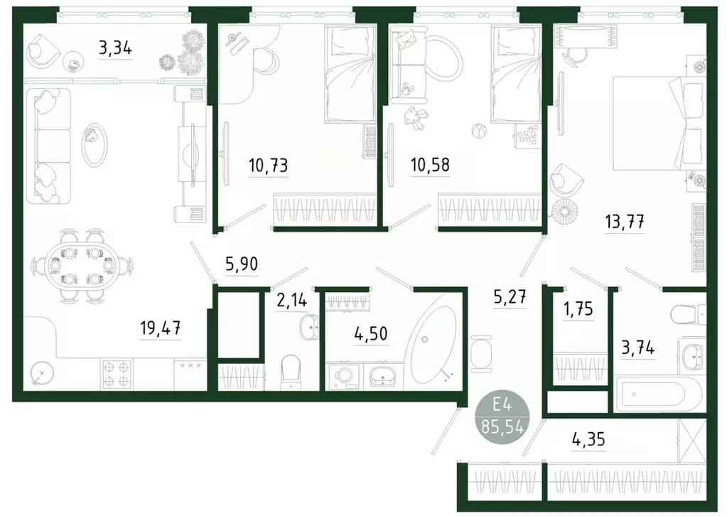 3-к кв. Тульская область, Тула Платон Парк жилой комплекс (85.54 м) - Фото 1