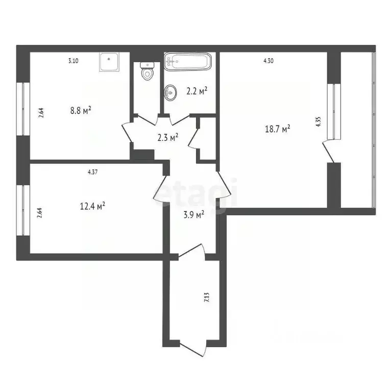 2-к кв. Красноярский край, Красноярск ул. Робеспьера, 34 (51.8 м) - Фото 1