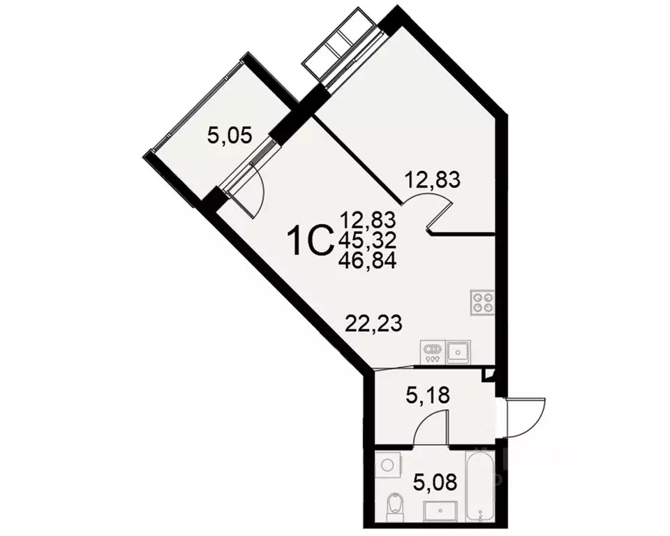 1-к кв. Тульская область, Тула Хлебная пл. (45.32 м) - Фото 0