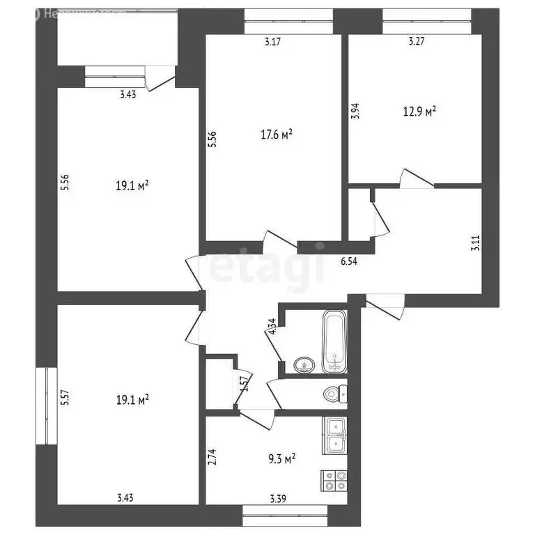 4-комнатная квартира: Тюмень, Первомайская улица, 25 (102.1 м) - Фото 1