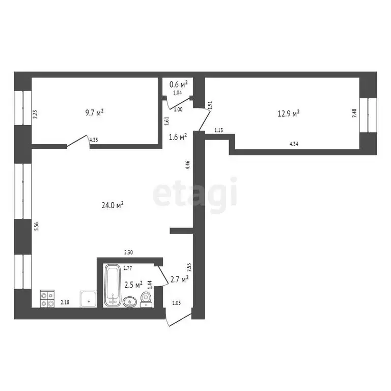 3-комнатная квартира: село Ягуново, Новая улица, 16 (54.5 м) - Фото 0
