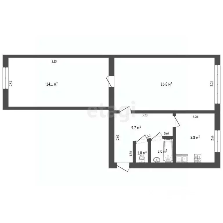 2-к кв. Московская область, Зарайск Зарайск муниципальный округ, Южный ... - Фото 2