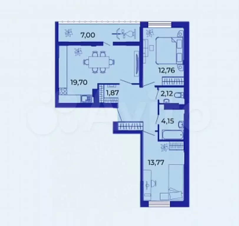 2-к. квартира, 70,7 м, 12/15 эт. - Фото 1
