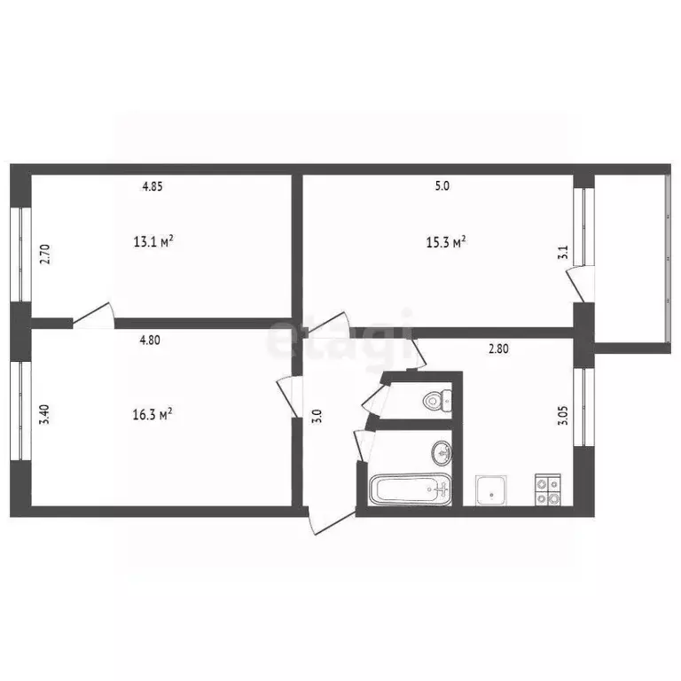 2-к кв. Калужская область, Малоярославец Первомайская ул., 3 (58.5 м) - Фото 2