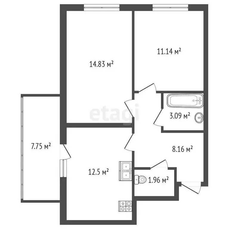 2-комнатная квартира: Санкт-Петербург, Суздальское шоссе, 24к2 (50.6 ... - Фото 1