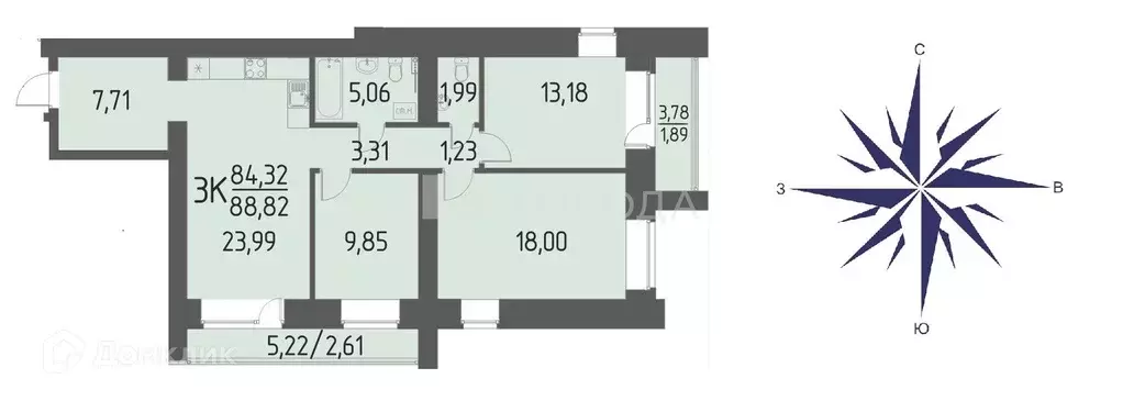 Продаётся 3-к квартира, 88.82 м - Фото 0